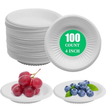 Imagem de Mini pratos de plástico descartáveis de 10 cm, pratos redondos pequenos pratos de plástico para micro-ondas para churrasco, festa, jantar, viagens e eventos (branco-100)