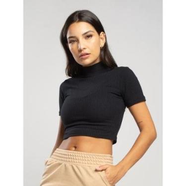 Imagem de Cropped Canelado Gola Alta Manga Curta Blusinha Básica Feminina-Feminino