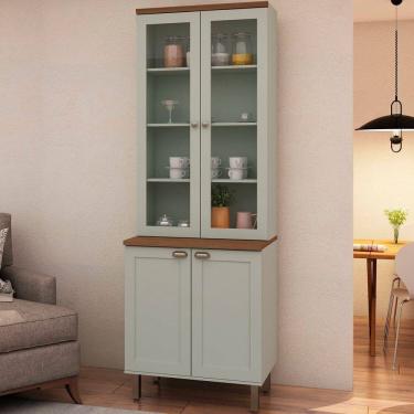 Imagem de Armário Cristaleira com 2 Portas de Vidro e Balcão com 2 Portas Provençal 100% MDF Verde Mint/Ébano