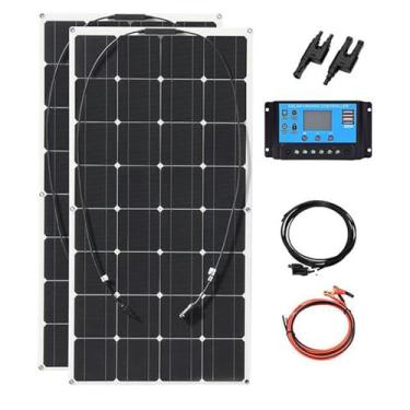 Imagem de HENGJINGTR Kit de painel solar de 500W, 12V policristalino USB Power portátil ao ar livre recarregável Solar Cell Solar Generator para casa