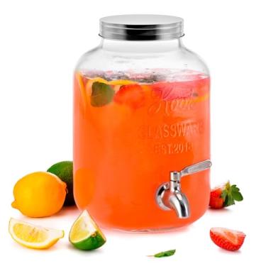 Imagem de Kook Dispensador de bebida de vidro, com torneira de aço inoxidável à prova de vazamento, frasco de vidro transparente, armazenamento de bebidas para geladeira, água, chá gelado, sangria, limonada, 1