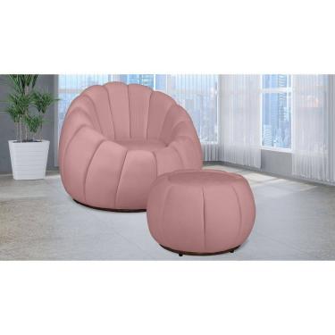 Imagem de Kit Poltrona Decorativa C/ Puff Concha Veludo Rosa - Londrilar