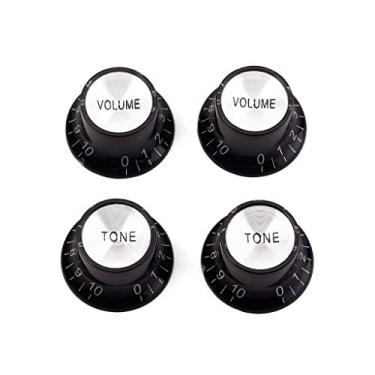 Imagem de Hsyok - Botões de guitarra pretos para elétrico e baixo, botão de potenciómetro universal, controlo de tom de volume, adaptam-se a Les Paul, Gibson, Stratocaster | peças e acessórios de guitarra