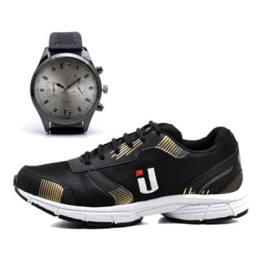 Imagem de Tênis Casual Esportivo Masculino Super Leve Macio Combo Mais Relógio (Dourado, BR, Adulto, Numérico, M, 39)