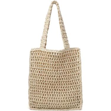 Imagem de Bolsa de palha de praia para mulheres: bolsas de ombro transversais pequenas - bolsa de mão de tecido ráfia para férias de verão, Off-white, Large, Combina com tudo