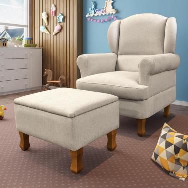 Imagem de Poltrona de Amamentação Pés Fixos e Puff Sabrina Phoenix Baby - Bege