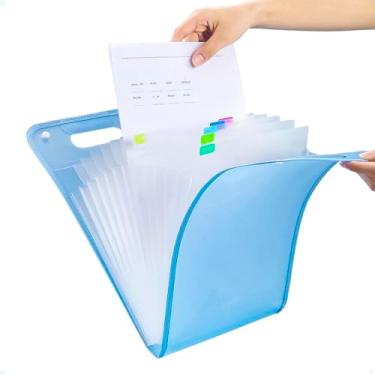 Imagem de Pasta Arquivo Para Documentos Com Divisorias Grande Escritório Trabalho Organização Sanfonada, Azul