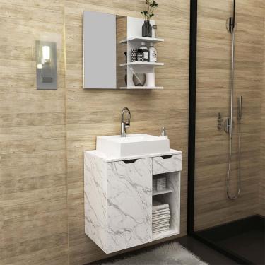 Imagem de Gabinete de Banheiro Completo com Cuba e Espelho Mármore