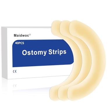Imagem de 40 tiras elásticas de barreira de ostomia, vazamento à prova d'água hidrocolóide de grau médico, fita adesiva de barreira de ostomia para bolsas de colostomia
