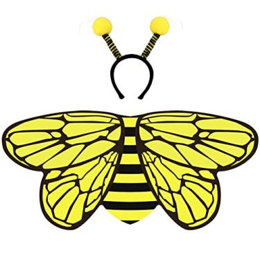 Imagem de Creatoy Asas de abelha para crianças com antena Heaband Fantasia infantil de abelha para meninas brincarem de fada princesa abelha roupa de Halloween atividades escolares lembrancinhas de festa de