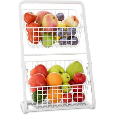 Imagem de Cesta de frutas de 2 tamanhos para utensílios de cozinha, embalagem de frutas destacável com cestas de arame metálico porta-frutas para embalagem de frutas equipamento organizador de (Branco)