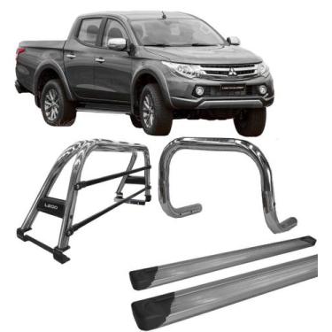 Imagem de Kit Quebra Mato Estribo Santo Antônio Duplo 2020 L200 Cromado - HOZZ