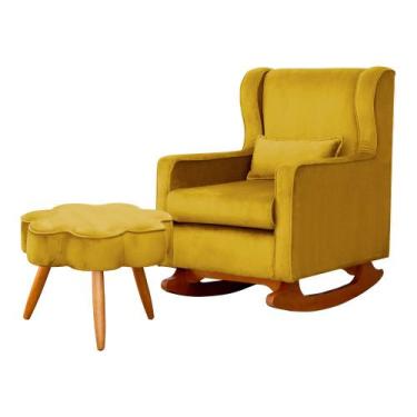 Imagem de Kit Poltrona e Puff Aurora Balanço Veludo Mostarda - FM - Fina Mobília