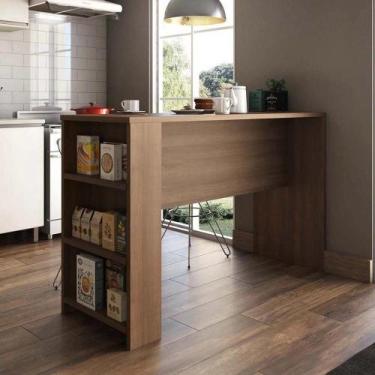 Imagem de Bancada Mesa Gourmet Nogueira  1,50cm x 97cm com 3 Prateleiras Suprema