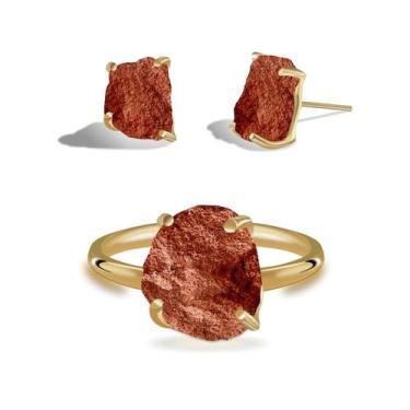 Imagem de Conjunto de Jaspe Vermelho - Cristal Natural, Banho Ouro 18k