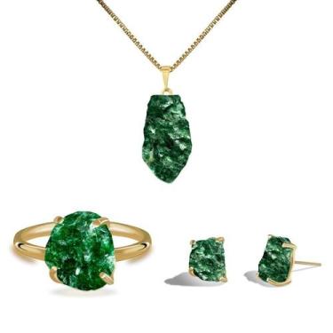 Imagem de Conjunto Natura Fuchsita - Cristal Natural, Banho Ouro 18k
