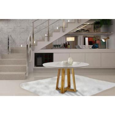 Imagem de Mesa De Jantar Redonda Natalle 1.00 Madeira Maciça Tampo Com Vidro - S