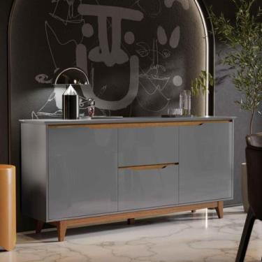 Imagem de Aparador Buffet Sala Flow 2 Portas 2 Gavetas com Pés de Madeira Cinza 