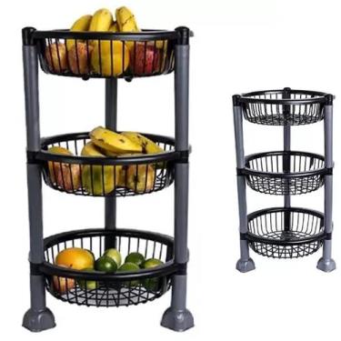 Imagem de Organizador Cesto Fruteira Multiuso 3 Andares Redondo Preto - Cortelux
