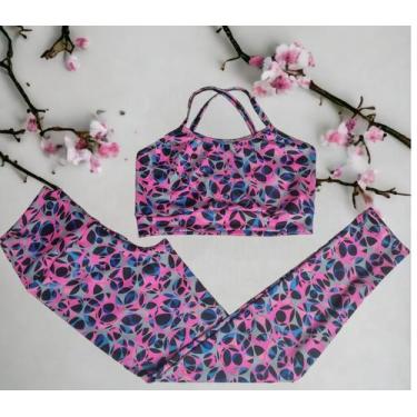 Imagem de Conjunto feminino academia calça e top cruzado - Dbytex, Bolhas grade,