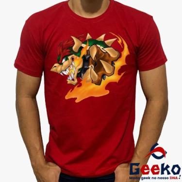 Imagem de Camiseta Bowser 100% Algodão Super Mario Bros Geeko, Vermelho gola red