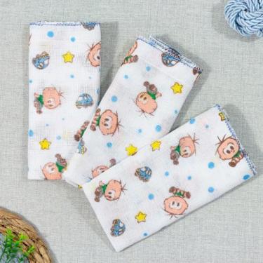 Imagem de Pano de Boca Kit Com 3 Peças para Bebê Turma da Monica Cebolinha Azul 