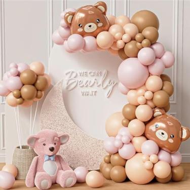 Imagem de Pink Bear Balloon Garland Arch Kit 141pcs Baby Shower Decorations for Girl Brown Pink and Bear Foil Animal Balloons for We Can Bearly Waits Bear Theme Birthday Baby Shower Party Supplies