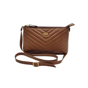 Imagem de Bolsa Feminina Couro Transversal Matelassê Moda Andreia Ribeiro (Café Escuro)