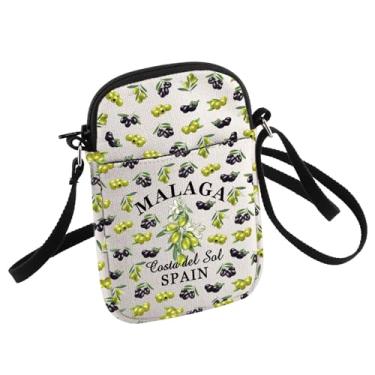 Imagem de Malaga Oliveiras Bolsa tiracolo Sul Espanha presente de viagem Malaga Costa del Sol viagem pequena bolsa tiracolo lembrança presente, Branco