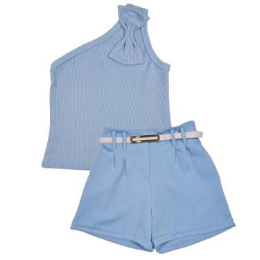 Imagem de Conjunto Short Cinto Blusinha Menina Criança - 2L Kids, Azul laço, Azu