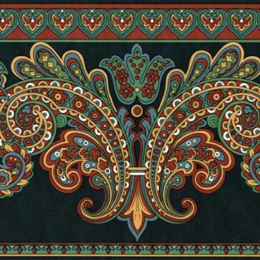 Imagem de CONCORD WALLCOVERINGS ™ Enfeite de paisley com padrão de damasco de borda de papel de parede para sala de estar, quarto, sala de jantar, banheiro, lavabo, azul marinho, amarelo, vermelho, verde, 4,5 m