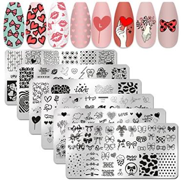 Imagem de SILPECWEE 6 peças de carimbo de unhas para o dia dos namorados, placa de estampagem de unhas com design de unhas de coração, modelo de arte para unhas, ferramentas de carimbo, acessórios de arte para unhas acrílicas