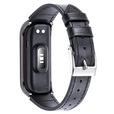 Imagem de Pulseiras de couro genuíno compatíveis com Samsung Galaxy Fit 2, pulseiras de substituição de couro fino premium para relógio Galaxy Fit2 SM-R223 feminino e masculino (preto)