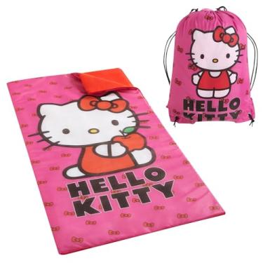 Imagem de Sanrio Hello Kitty Conjunto de pijama de 2 peças com bolsa tiracolo e saco de dormir com fecho de correr, 137 x 76 cm