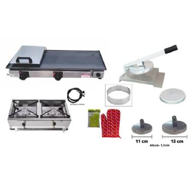 Imagem de Kit Chapa de Lanche 60x30 com Prensa ITAL + fFogão 2 bocas alta + Mode