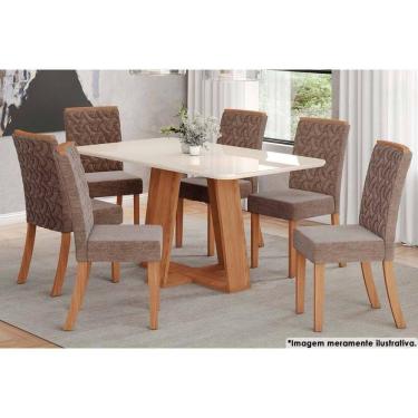 Imagem de Sala De Jantar Lins com Tampo com Vidro Curvo 160x90cm E 6 Cadeiras Esther Nature cacao