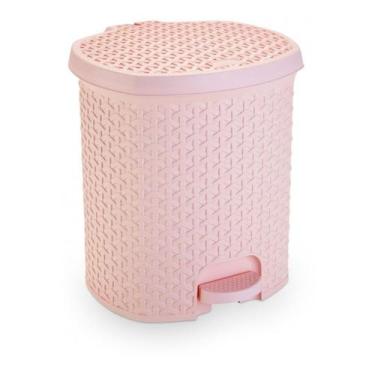 Imagem de Lixeira Pedal Rattan 6 Lts Cozinha Banheiro Escritorio Rosa - Plasnort