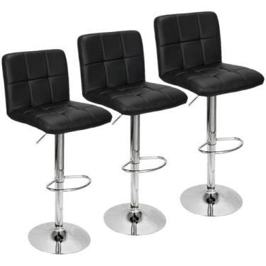 Imagem de Kit 3 Banquetas Confort Gomos Estofada Couro Giratória c/ regulagem Pr