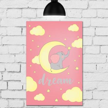 Imagem de Placa Decorativa MDF Infantil Elefante na Lua Rosa 30x40 - Quartinhos