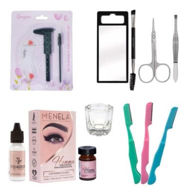 Imagem de Kit Designer Sobrancelha Henna Menela Pincel Pinça Tesoura Navalha Dap