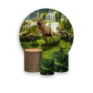 Imagem de Painel De Festa Redondo 1,50x1,50 + Trio De Capas Cilindro - Dinossaur