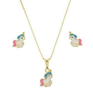 Imagem de Kit Infantil Conjunto Brinco/pingente Unicórnio Banhado - Gabby luxo J