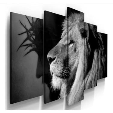 Imagem de Quadros Decorativos Mosaico  Leão de Judá Preto e Branco - Dropx4