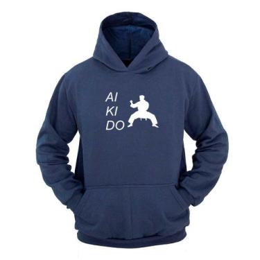 Imagem de Moletom Masculino Capuz Canguru Estampa Aikido Conforto - Ragor, M, Az