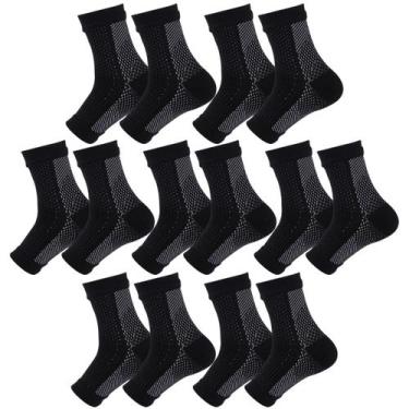 Imagem de Kit 7 pares meias compressão pretas alívia dor pés fascite plantar - S