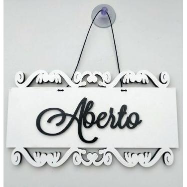 Imagem de Placa Arabesco Enfeite Decorativo Aberto / Fechado Mdf Branco com Cord