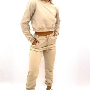 Imagem de Conjunto Moletom Cropped e Calça Estiloso e Confortável - NATIVA, Nude