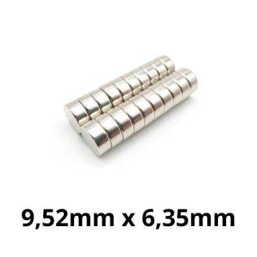 Imagem de Kit 20 Peças Imã Neodímio Disco Magnético N35 9,52x 6,35 mm Super Fort
