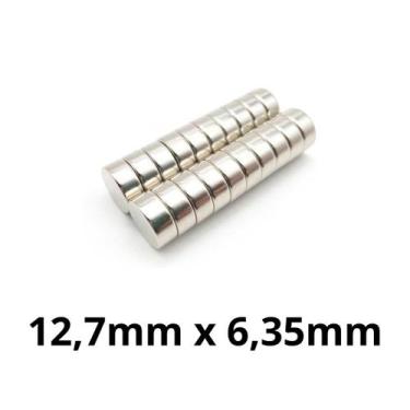 Imagem de Kit 20 Imã Neodímio Disco Magnético N35 12,7x 6,35mm Super Forte Poten