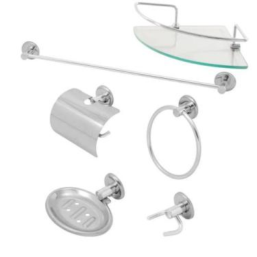 Imagem de Kit Acessórios P/ Banheiro Aço Inox 6 Peças Cromado - Montelar Acabame